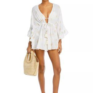 Brand new AQUA Swim Kimono Swim suit linen Cover-Up ruffled metallic xs s